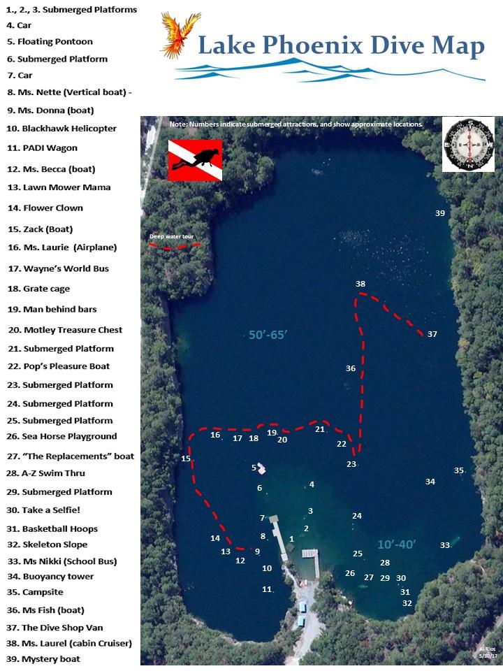 Lake Phoenix (previously Lake Rawlings) - Updated Lake Phoenix Dive Map