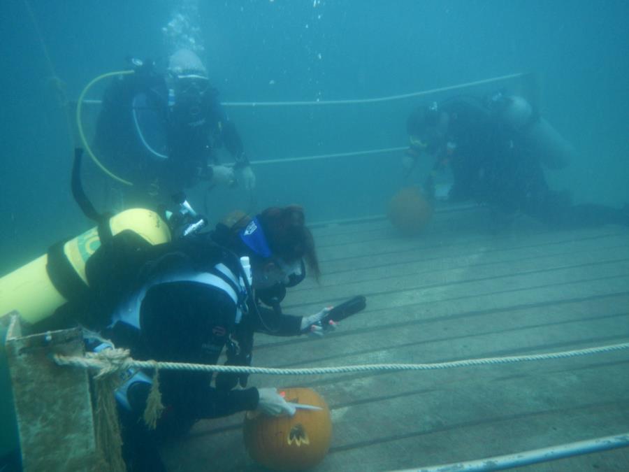 Philadelphia Quarry - Underwater Pumpkin Carving on the 20ft Platform.