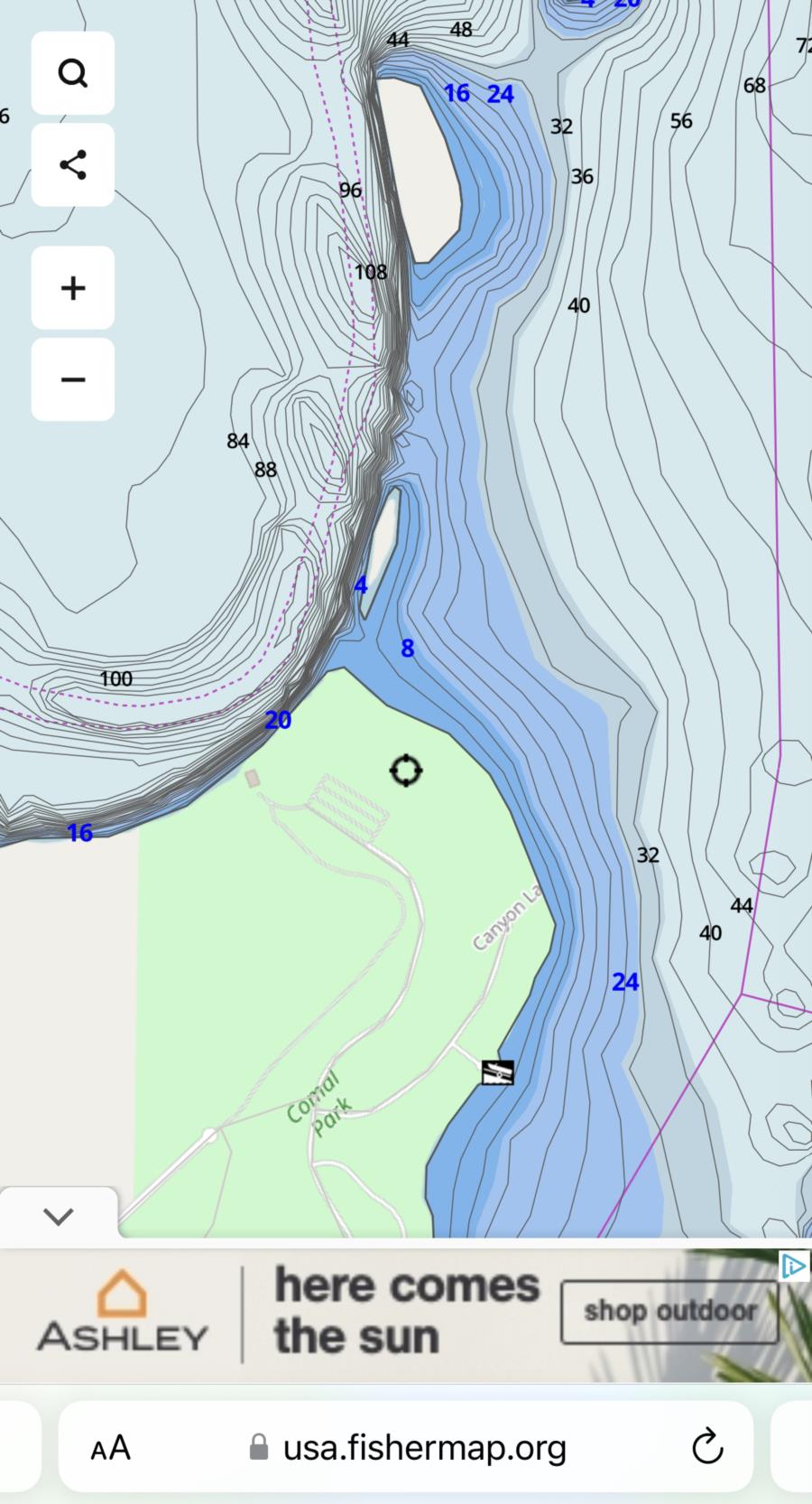 Comal Park - Contour map Comal Park