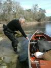 Pulling the canoe into the spring run