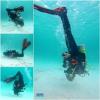 Caitlin doing backflips after seeing 2 seahorses on a dive - TreasureByTheSeaBonaire