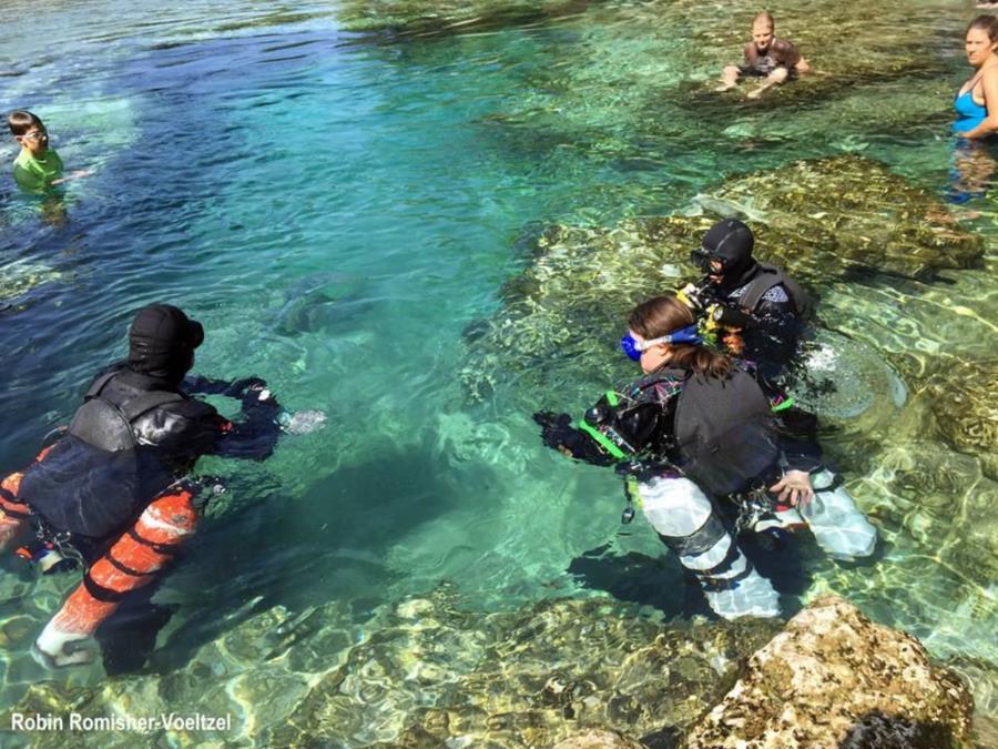 Little River Springs - Pre dive discussion with Instructor Lamar Hires, by the boil entry