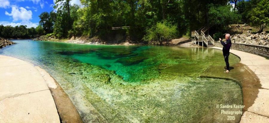 Little River Springs - Looking towards main steps, full river in view, water low