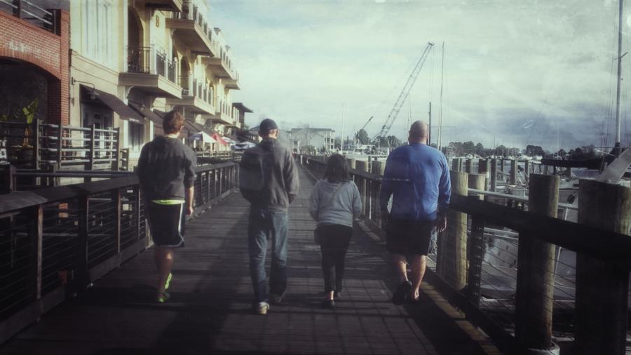 Greg and Kids on the Harborwalk in Georgetown, SC