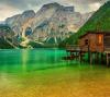 Braies Lake in Dolomiti mountains on a cloudy day, Trentino Alto Adige, Italy