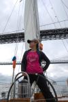 At the helm of the sailboat I lived on