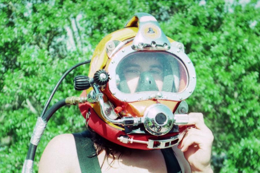 Me wearing Kirby-Morgan 17 dive helmet