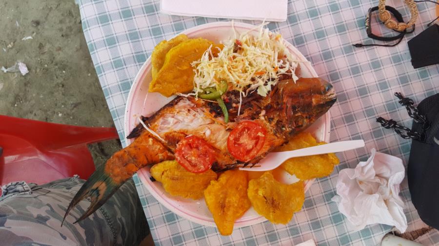 Grilled fresh-caught whole fish in Haiti