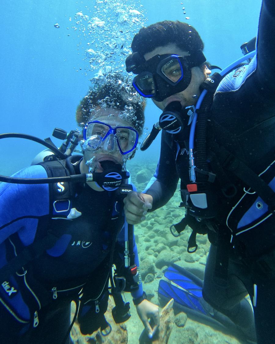 Diving with my buddy in Lake Tahoe.