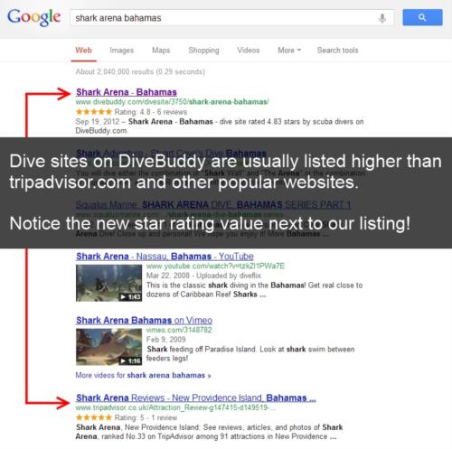 Dive Sites on DiveBuddy.com in Top Position on Search Engines