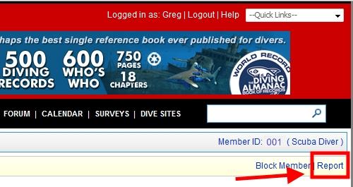 Reporting Spam on DiveBuddy.com