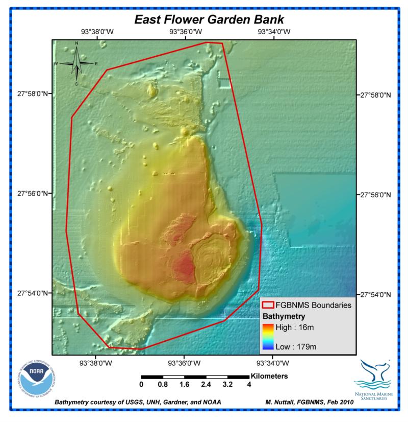 East Flower Garden Bank (Texas Flower Gardens) - East Bank Map