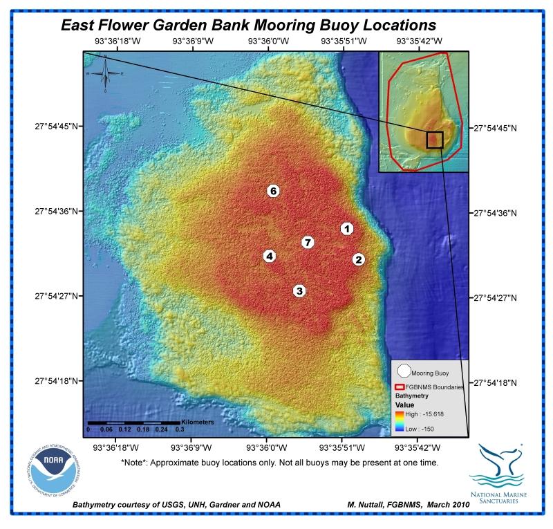 East Flower Garden Bank (Texas Flower Gardens) - East Bank Mooring Buoy Map