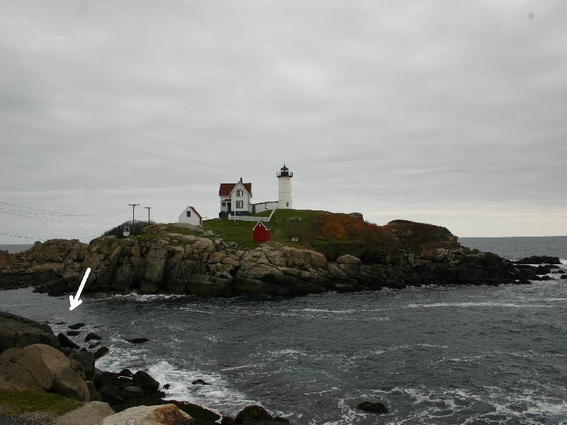 Nubble Light House, Cape Neddick -  Nubble from rightside, can swim through channel, seas are usually rougher on right side