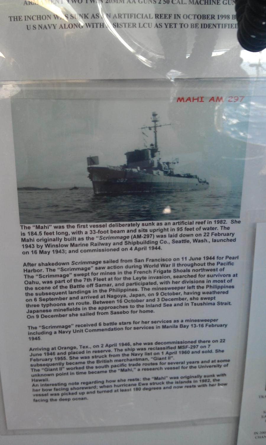 Mahi, formerly the USS Scrimmage AM297 - Mahi AM 297