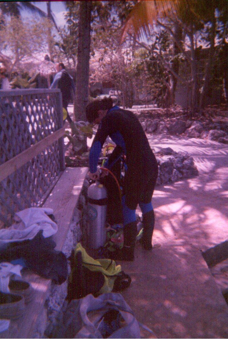 Emerald Lagoon/Jules Undersea Lodge - My daughter suiting up to test a new BC