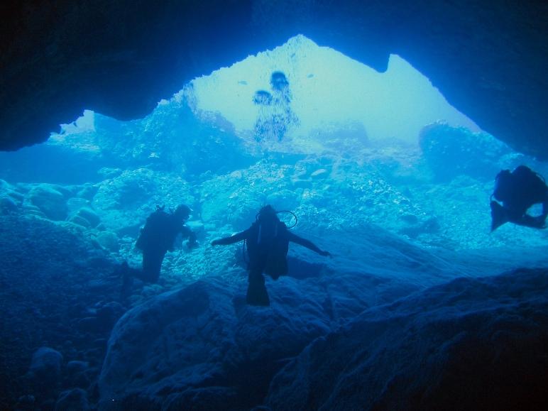 Hanauma Bay Sea Cave or "Big Sea Cave" - view looking out