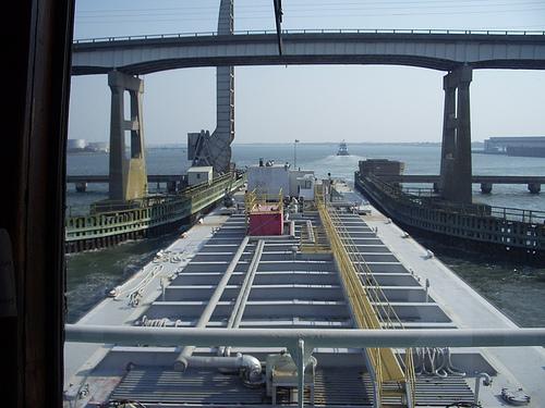 Morehead City railroad bridge - Under the bridge by barge