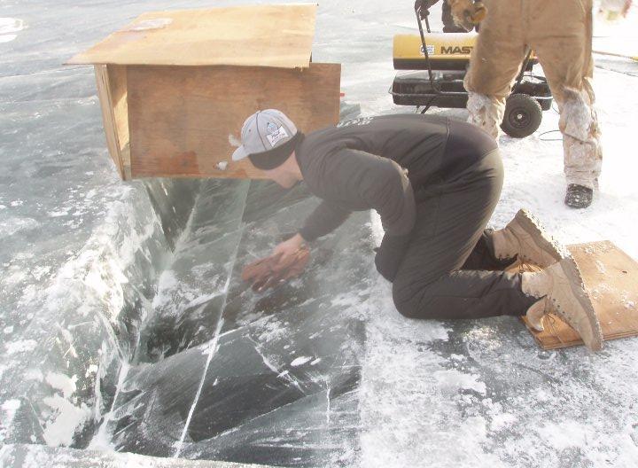 Birch Lake - cut in Ice to keep the sun if the video cam