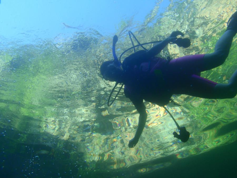 Dive Land Park, Diveland - A view of a diver from below, and wall above.