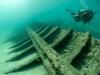 Underwater view with scuba diver.