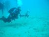 Diver waiting to photo red lips