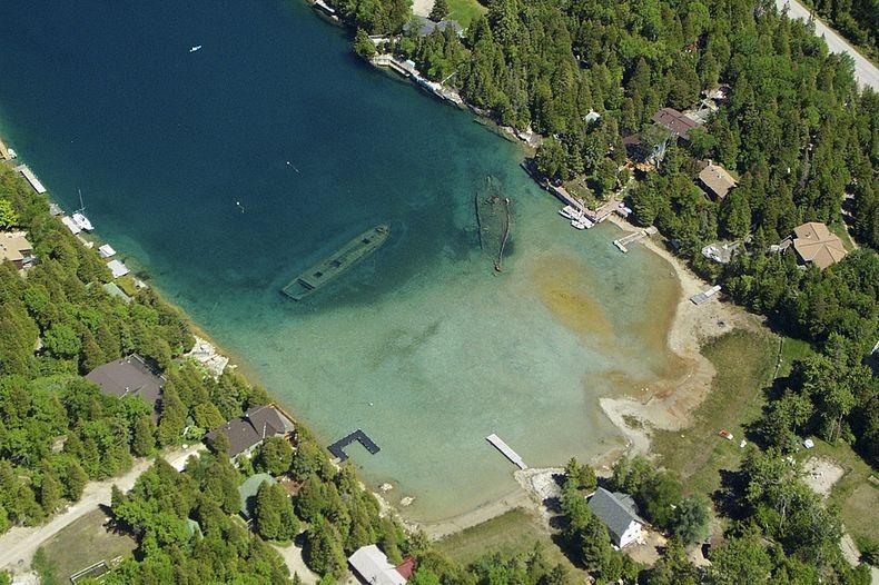 Sweepstakes - Aerial view of Sweepstakes shipwreck.
