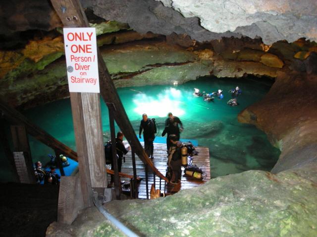 Devil’s Den Springs (Devils Den) - Devils Den, FL, looking down stairs into cavern.