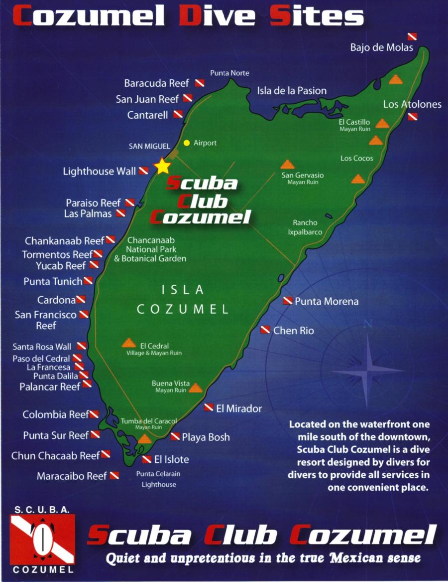 Cozumel - Dive sites map from Scuba Club