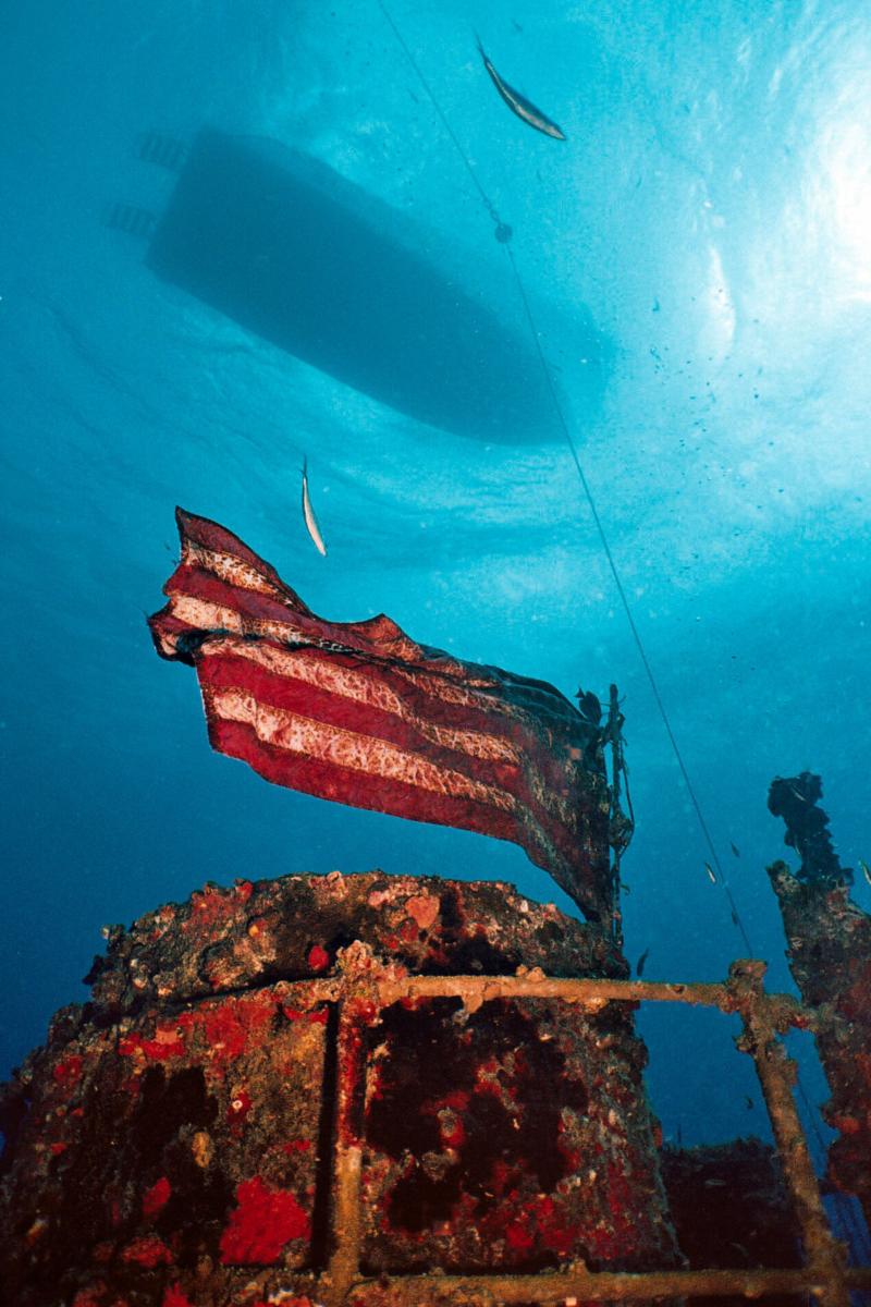 Flag flying over Speigel Grove, Florida Keys