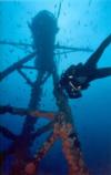 Diver alongide crows nest of CG Duane, FLa Keys