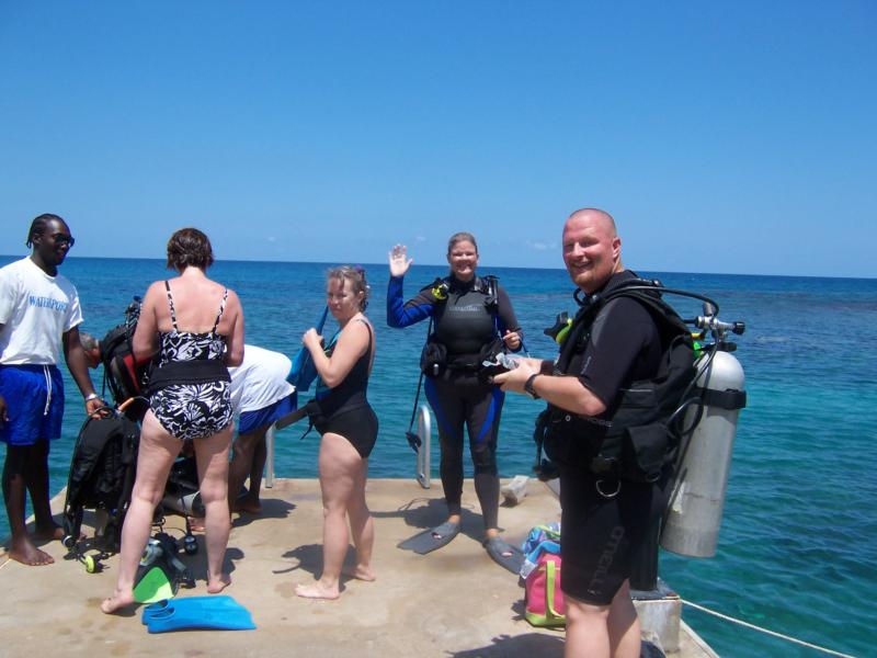 Preping for a shore dive in Jamaica