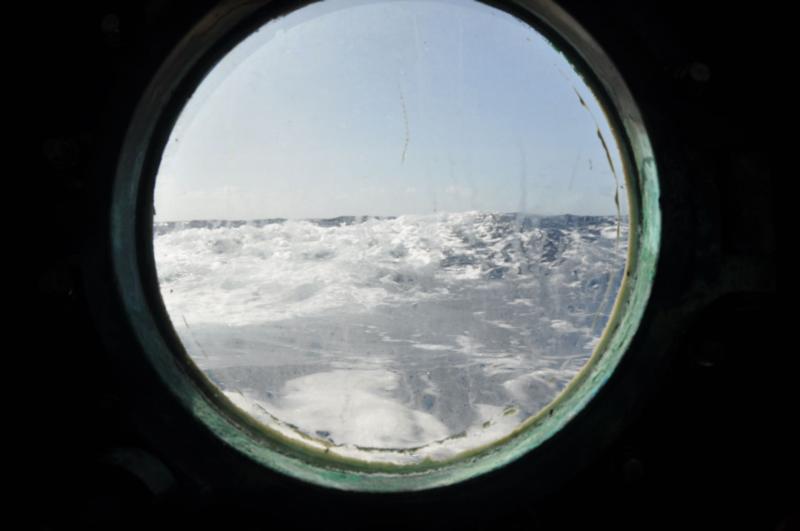 Our port hole. Seas were a little rough.