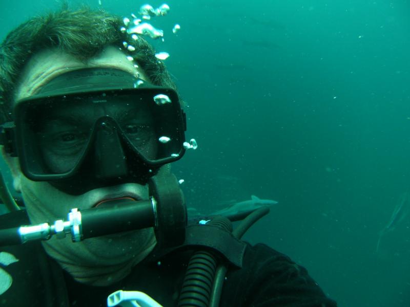 Greg taking a pic of himself trying to get the whale shark behind him