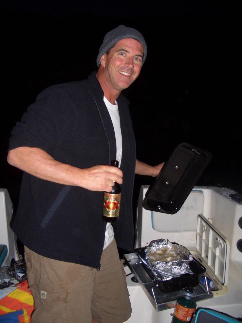 BBQ’g fresh speared, overnighter on my boat, Santa Cruz