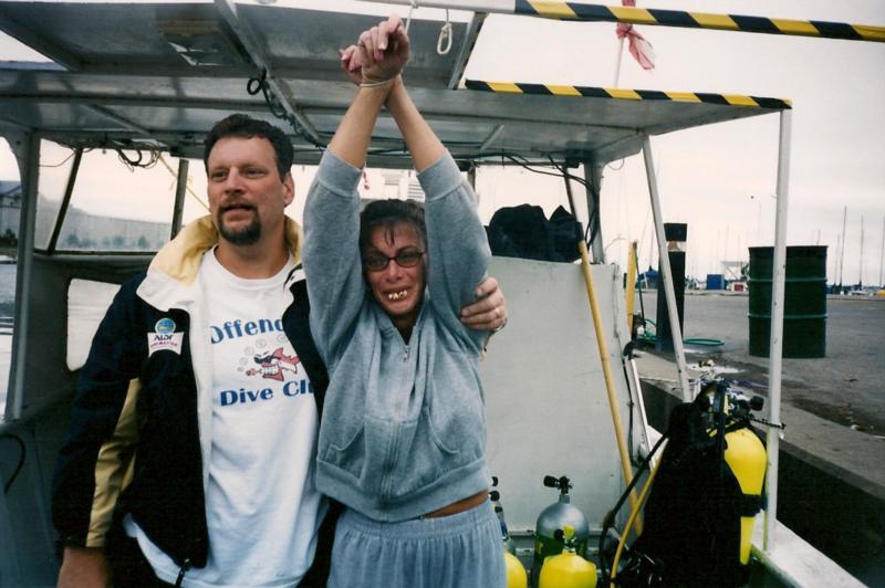 Rob and Sue on the dive boat at Kingston Canada in 02