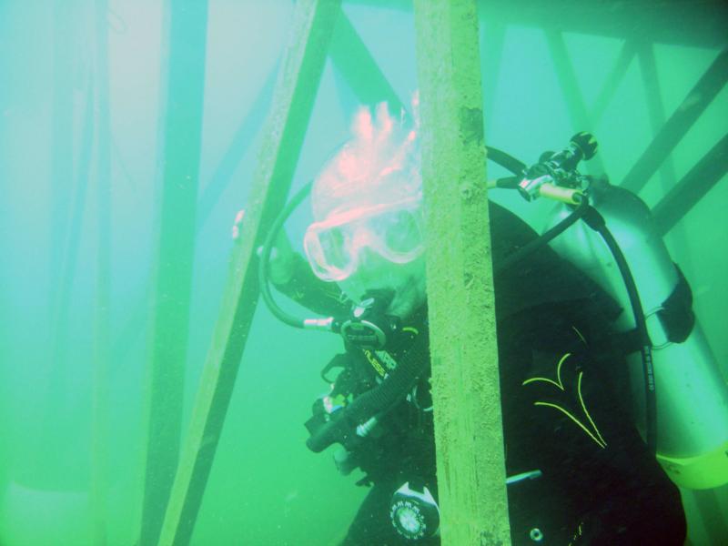 Posing under a platform