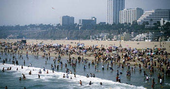 Santa Monica Beach packed 