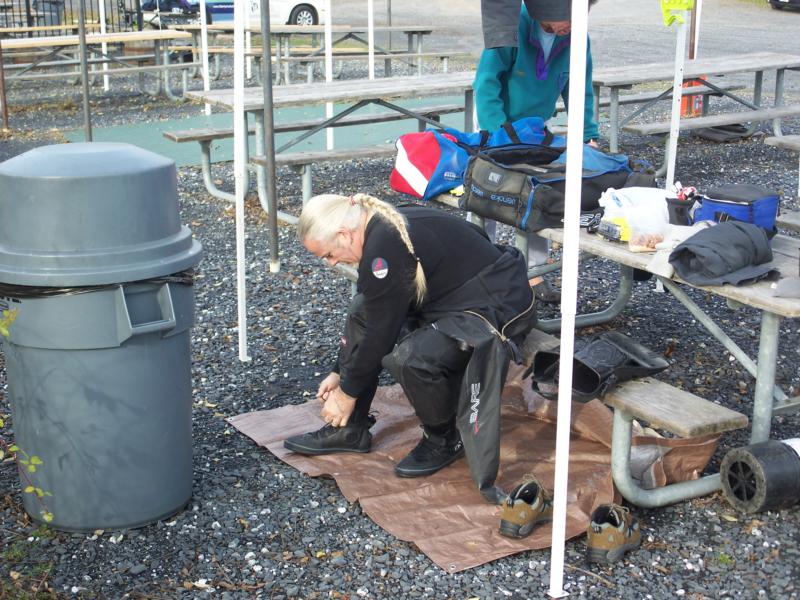 Jim wrestling his rock boots