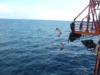 Jumping off the rig in Borneo