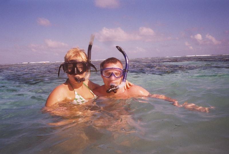 My wife and I snorkeling in Belize