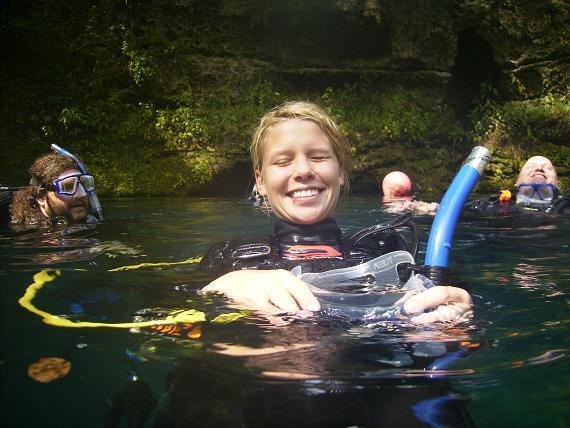 Stephanie enjoying her dive at Blue Grotto