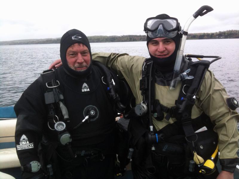 My instructor Rick (on the left) and myself (right) after a dive with dry suits.