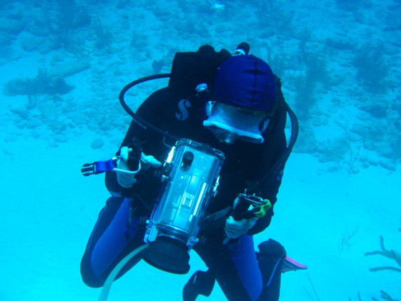 Sue doing underwater video in Little Cayman