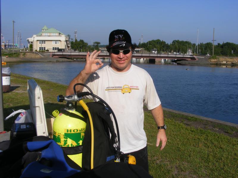 Me at Manasquan River Railbridge in NJ ready to dive.