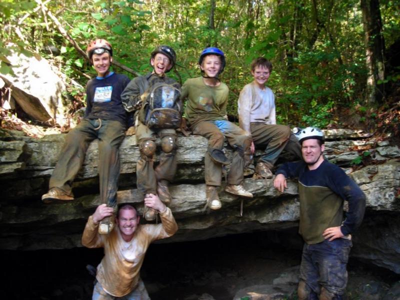 Richard (lower left) spelunking in TN