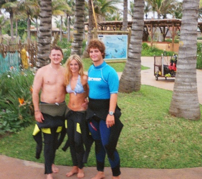 MELANIE MYSELF AND NICK  AT USHAKA MARINE WORLS - DIVE BUDDIES 