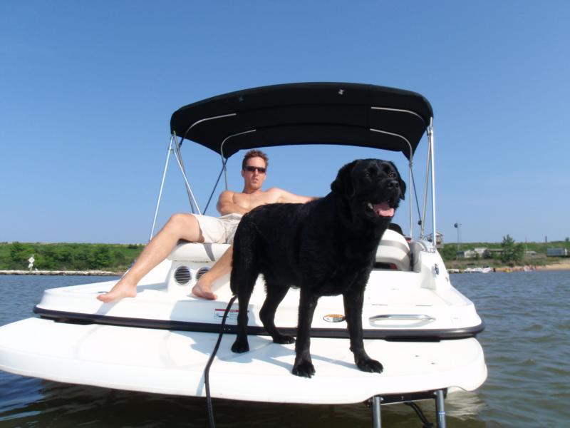 Wet Dog and Me on Boat