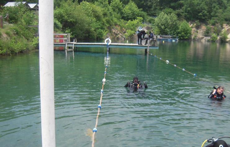 geared up and in the water.