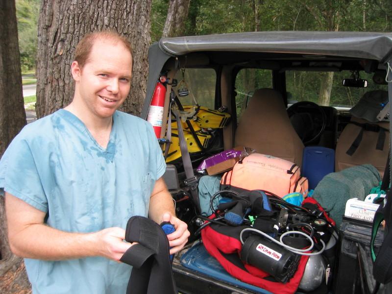 Me. c. 2003 - gearing up for a cave dive